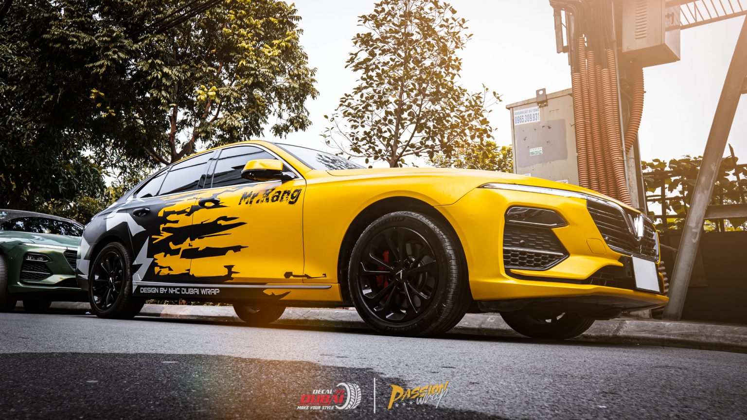 Dán Đổi Màu Xe Vinfast Lux A 3D Vàng Đen - Dubaiwrap.vn