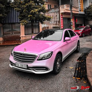 Wrap Đổi Hai Màu Trắng Hồng Xe Mercedes Benz S Class